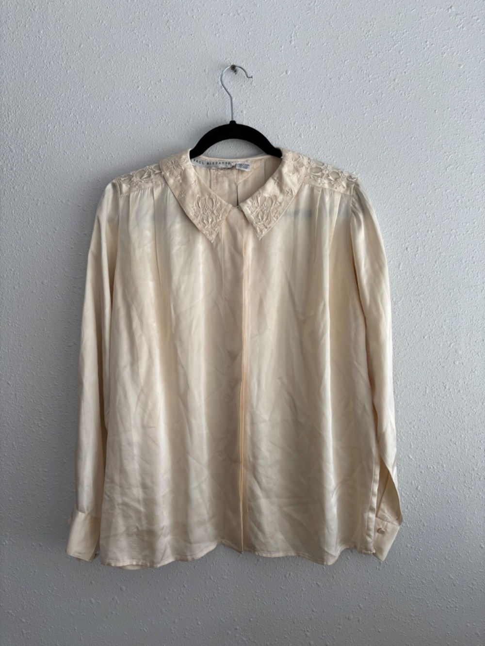 Paul Alexander Vintage Ivory Embellished Collar 100% Silk Blouse